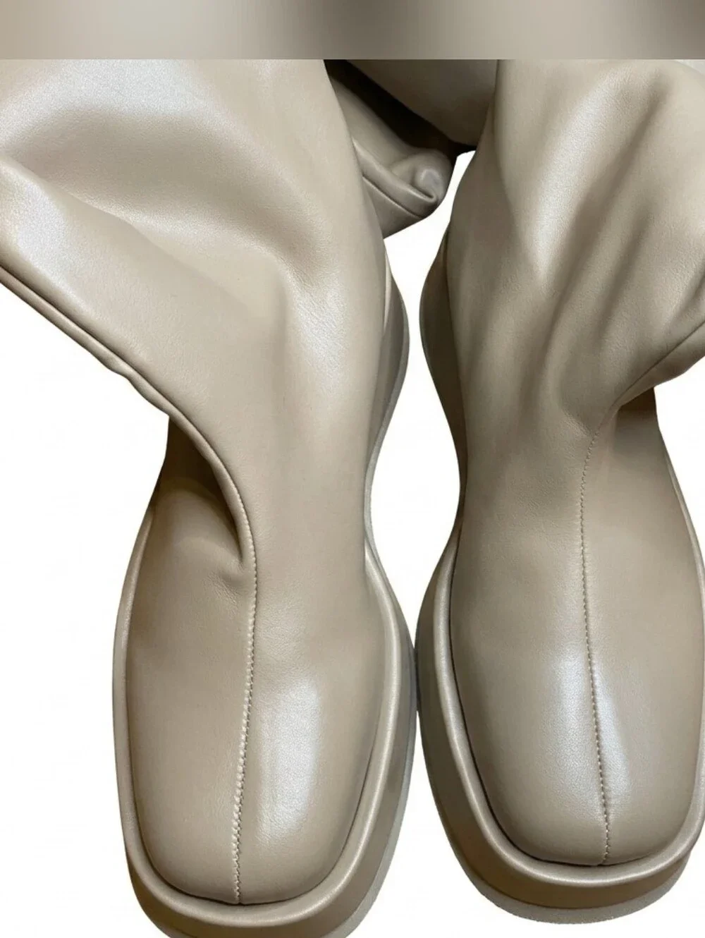 NEW Gia Borghini x RHW Rosie 10 Leather Thigh-High Boots TAN BEIGE Platform